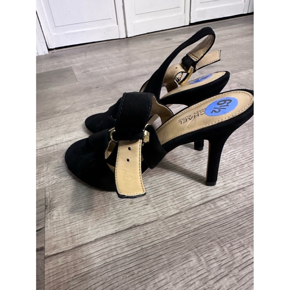 Michael Michael Kors Black Suede Slingback Platform Block Heels Womens 8.5M